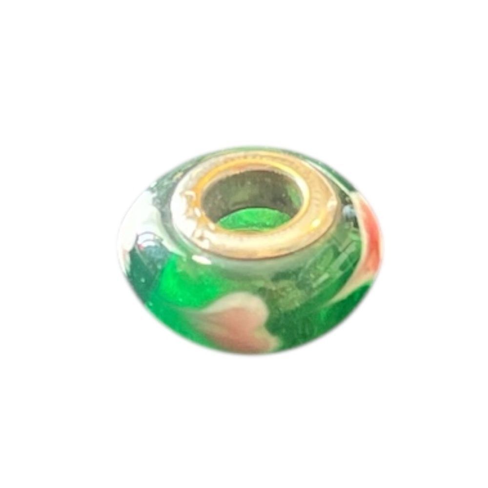Green, White, Purple and Sterling Silver Glass Bead Charm